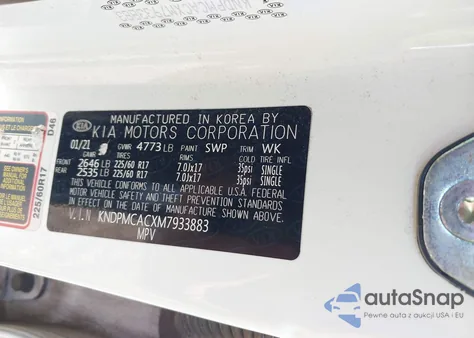 2021 Kia Sportage Lx z USA, uszkodzony, nr VIN KNDPMCACXM7933883